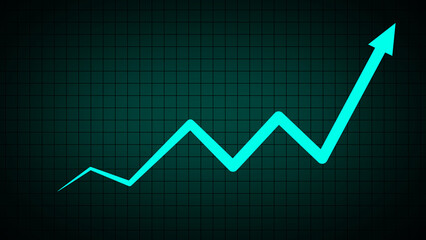 Business growth success chart with arrow. Rising up stock market blue arrow graph diagram financial business profit progress economic on blue background with grid. Graph diagram up