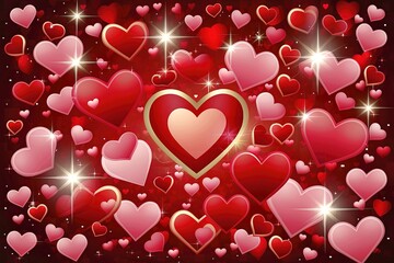 a vibrant array of red and pink heart shapes of varying sizes