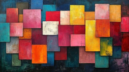 Abstract Painting with Geometric Shapes and Vibrant Colors