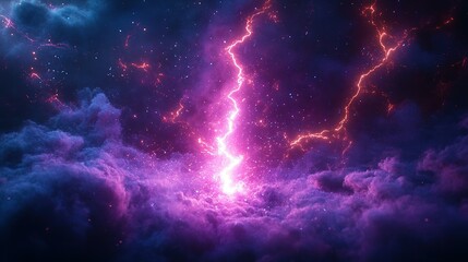 Obraz premium Lightning Strike Through Purple Clouds in a Starry Sky