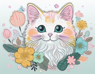 Obraz premium cat and flowers