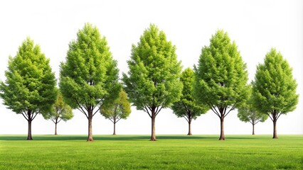 Row of trees isolated on background. rendering , trees, forest, nature, green, environment, foliage, outdoors