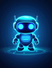 Futuristic Robotic Icon with Sleek Metallic Finish and Glowing Blue Accents | Minimalistic & Intuitive Technology | High-Res Stock Image for Tech, AI, and Innovation Themes