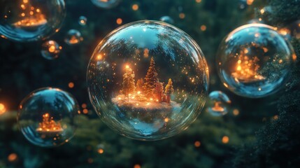 Illuminated Christmas Trees Inside a Crystal Sphere