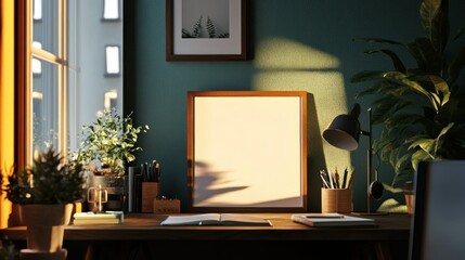 A Minimalist Workspace with a Blank Canvas and Natural Elements