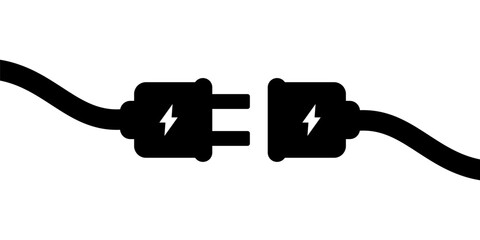 Black electric wire plug and socket icon flat vector design