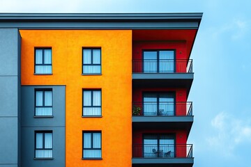 Obraz premium Modern apartment building with colorful facade. This photo is perfect for illustrating real estate, architecture, and urban living concepts.