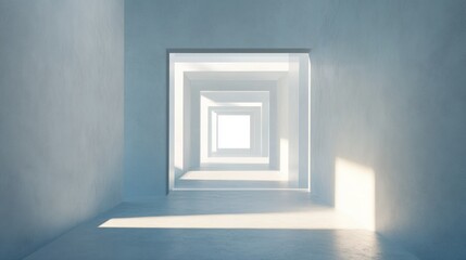 Light Shining Through Multiple Recessed Doorways in a White Room