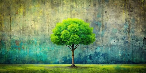 Modern abstract art with textured background featuring a vibrant green tree , modern art, abstract, texture
