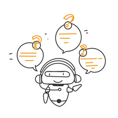 doodle drawn chat bot ai concept illustration on mobile phone, laptop or pc computer