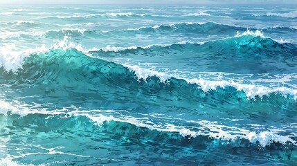 Fototapeta premium A captivating illustration of ocean waves in stunning shades of turquoise, evoking a sense of tranquility and the beauty of the sea.