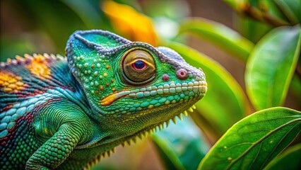 Fototapeta premium A chameleon blending into its surroundings in the wild, camouflage, reptile, nature, wildlife, adaptation, lizard