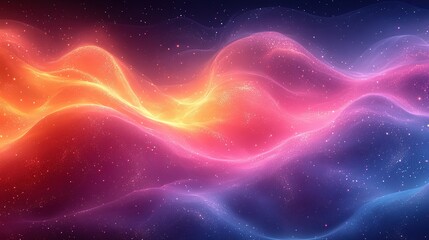 Fototapeta premium Abstract Cosmic Landscape with Wavy Lines and Glittering Particles
