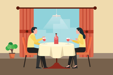 Hangouts with food and drinks. Colored flat vector illustration isolated.