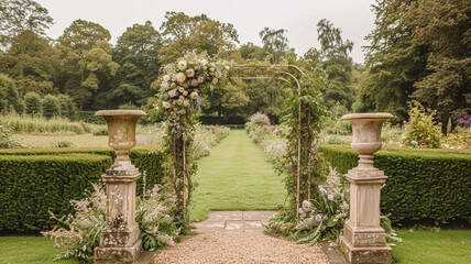 Wedding Ceremony Decorated with Lavender Flowers in the garden