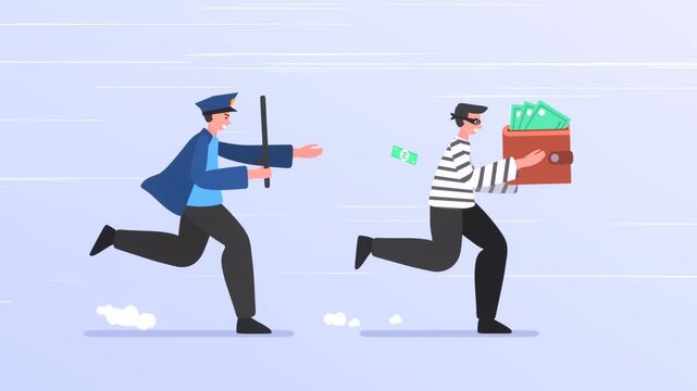 Policeman chases a thief who stole wallet, money, cash falling out of wallet while running