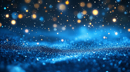 Obraz premium Christmas scene with a blue background, snowflakes gently falling, and an abstract depiction of chaos, symbolizing both calm and disarray in the festive season