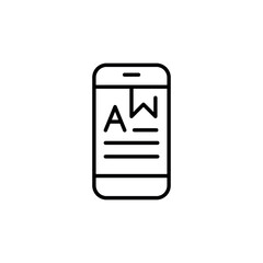 Mobile reading app icon. A clean vector illustration of a smartphone screen displaying text with a bookmark. Ideal for use in educational platforms, and digital content services. Vector illustration