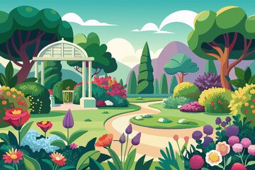 garden with flowers vector illustration