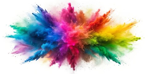 Fototapeta premium Colorful black powder explosion creating a vibrant cloud of dust on a white background, black powder, explosion, colored cloud