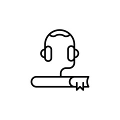 Audio book icon. A simple vector illustration depicting a pair of headphones connected to a book, symbolizing the concept of audiobooks. Ideal for use in online libraries. Vector illustration