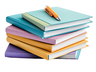 A vibrant stack of colorful notebooks with a pen on top, perfect for study, creativity, or organization.