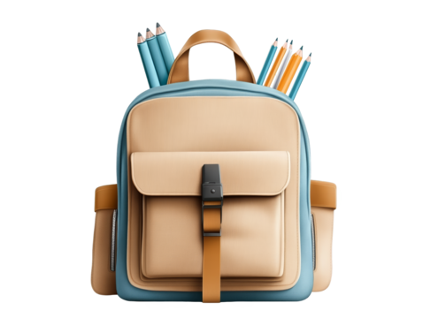 Stylish backpack with school supplies, perfect for students and casual outings, featuring pencil holders and a sleek design.