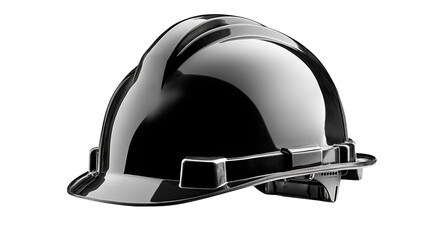 Fototapeta premium A sleek black safety helmet designed for construction workers, showcasing durability and protection in work environments.