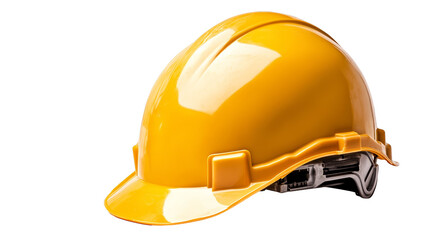 Bright yellow hard hat on a white background, symbolizing safety and protection in construction and industrial environments.