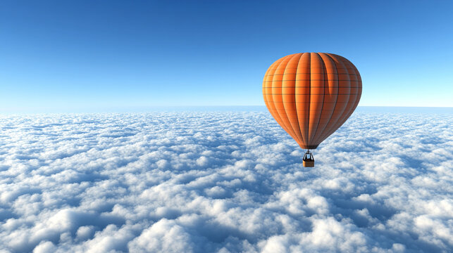 Colorful hot air balloon soaring in a bright blue sky, symbolizing freedom, adventure, and new perspectives