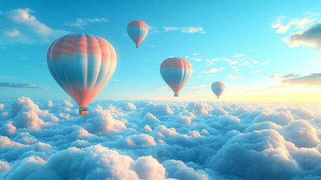 Colorful hot air balloon soaring in a bright blue sky, symbolizing freedom, adventure, and new perspectives