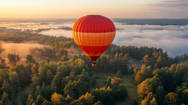 Colorful hot air balloon soaring in a bright blue sky, symbolizing freedom, adventure, and new perspectives