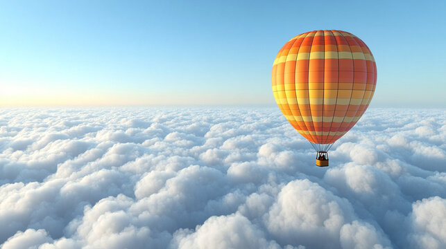 Colorful hot air balloon soaring in a bright blue sky, symbolizing freedom, adventure, and new perspectives