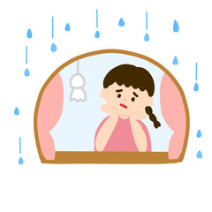 窓から外を眺めてガッカリしている女の子