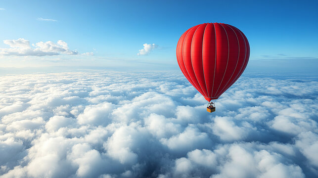 Colorful hot air balloon soaring in a bright blue sky, symbolizing freedom, adventure, and new perspectives