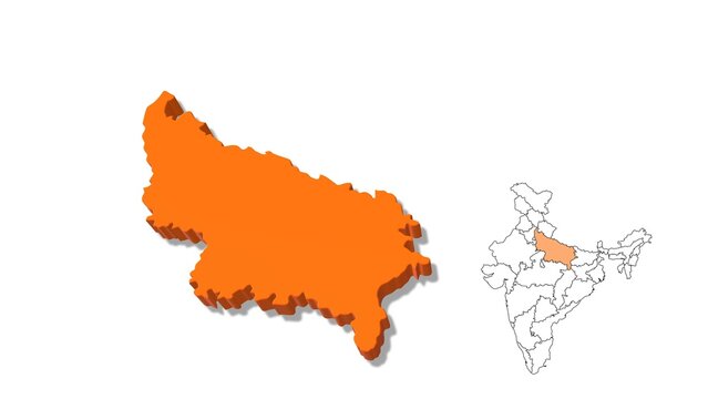 India Map Showing Uttar Pradesh State in Detail