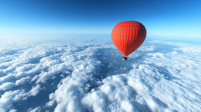 Colorful hot air balloon soaring in a bright blue sky, symbolizing freedom, adventure, and new perspectives