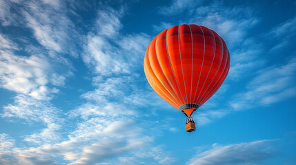Fototapeta premium Colorful hot air balloon soaring in a bright blue sky, symbolizing freedom, adventure, and new perspectives