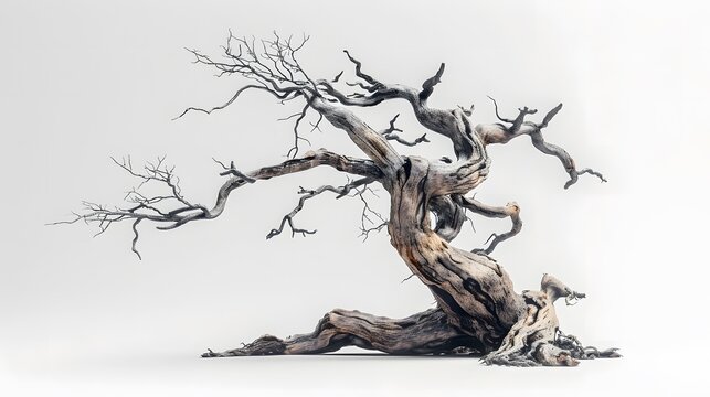 old dead tree on a white background with copy space