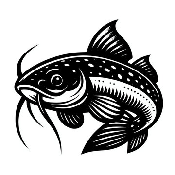 recommend clip art: Silhouette of a catfish, fish outline vector on a white background 