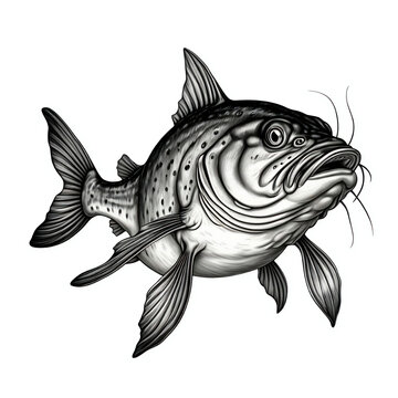 recommend clip art: Catfish drawing illustration, underwater fish vector detailed graphic design