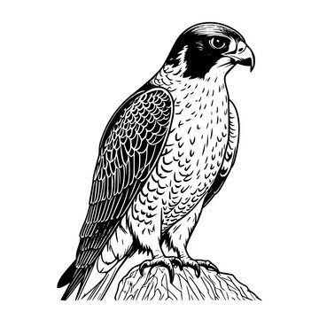 recommend clip art: Peregrine falcon black silhouette outline illustration, wild bird of prey animal on white background