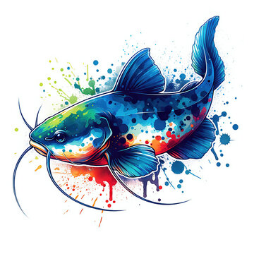 recommend clip art: Watercolor catfish illustration graphic design element