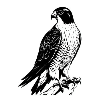 recommend clip art: Peregrine falcon silhouette line art outline on white background