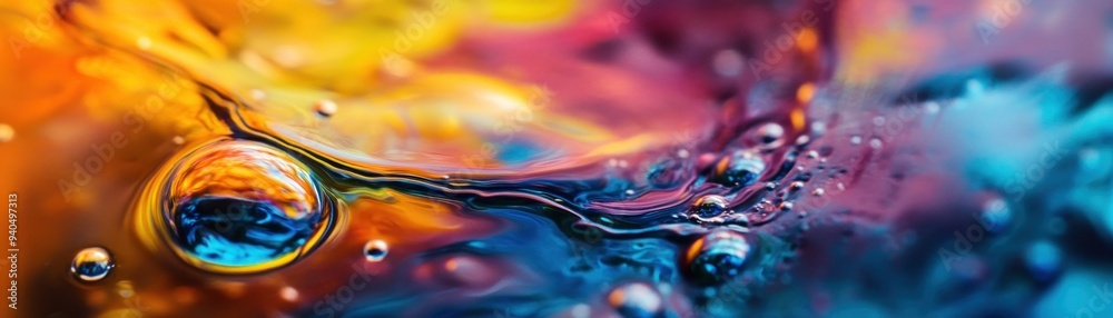 Poster abstract close-up of colorful liquid with bubbles
