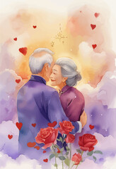 Elderly couple sharing a tender moment