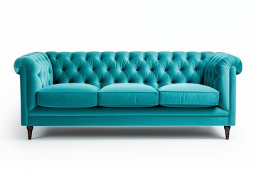 Fototapeta premium Modern blue sofa isolated on white background. Generative ai