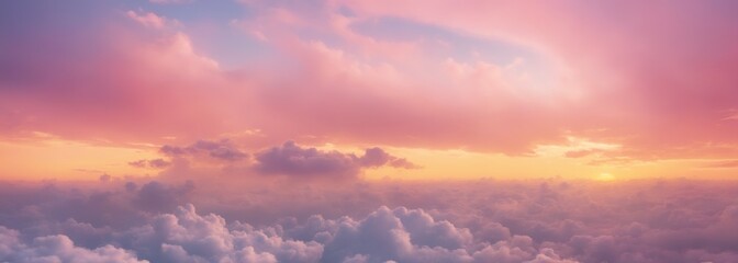 Obraz premium Serene and Vibrant Sunset Landscape with Fluffy Clouds and Warm