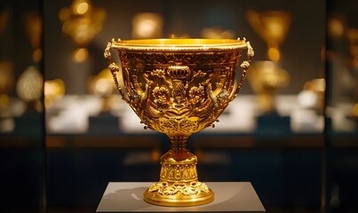 Trophy cup. Champion trophy, shiny golden cup. 