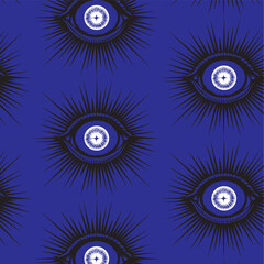 Fototapeta premium evil eye seamless pattern elegant in blue white background for high quality print vector tattoo style for textile